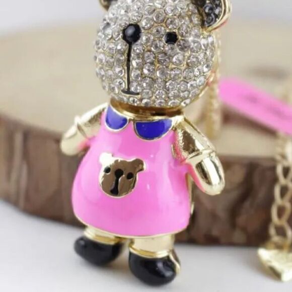 Bear Pendant Rhinestone Charm lovable Necklace NWOT - Picture 4 of 4